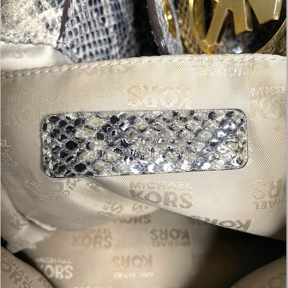 Michael Kors - Python Embossed Leather Shoulder Bag - Gray/Tan - Picture 7 of 9